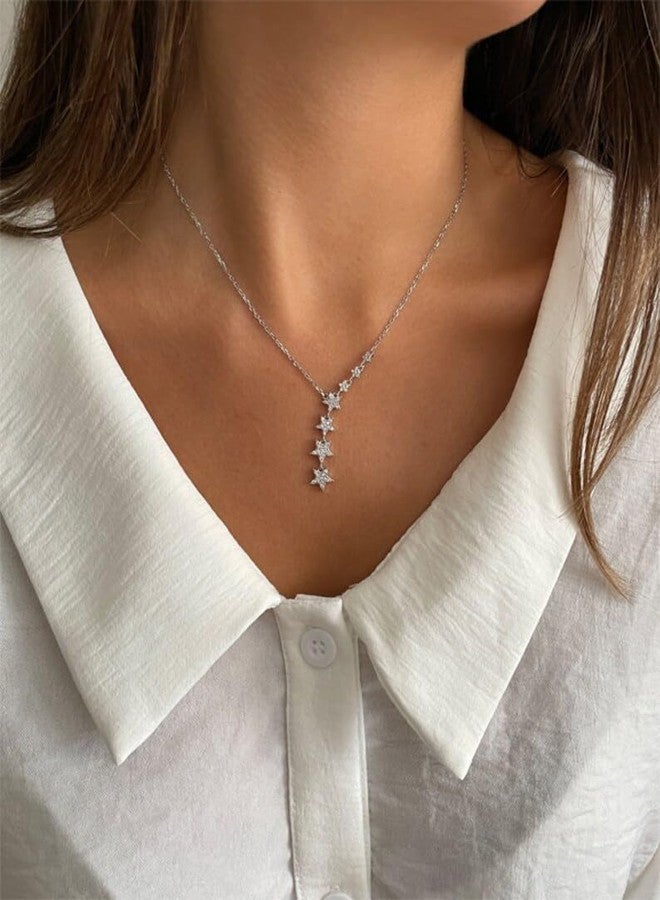Kyerlyn Silver Crystal Star Necklace for Women, Star CZ Charm Statement Y-Necklace Silver Dainty Shining Necklace Exquisite Choker Necklace for Women Adjustable Jewelry Gifts - Image 4